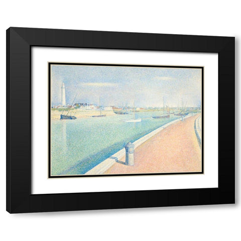 The Channel of Gravelines Black Modern Wood Framed Art Print with Double Matting by Seurat, Georges