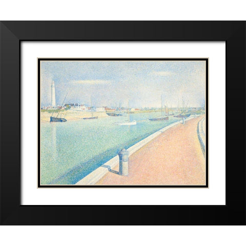 The Channel of Gravelines Black Modern Wood Framed Art Print with Double Matting by Seurat, Georges