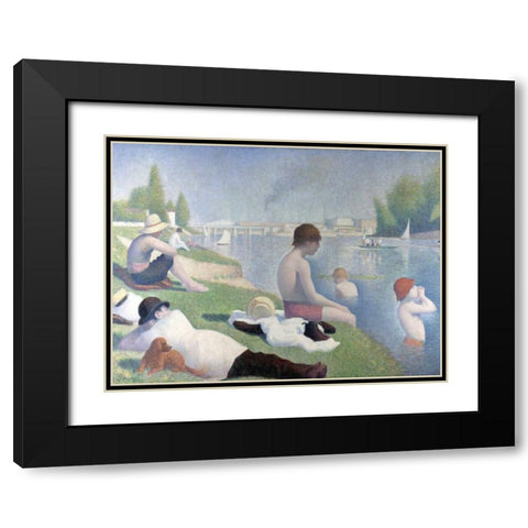 Bathers at Asnieres Black Modern Wood Framed Art Print with Double Matting by Seurat, Georges