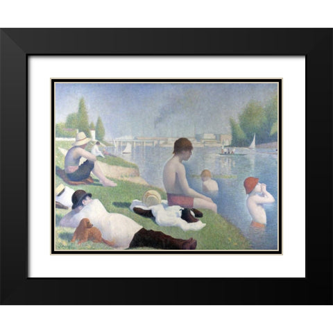 Bathers at Asnieres Black Modern Wood Framed Art Print with Double Matting by Seurat, Georges