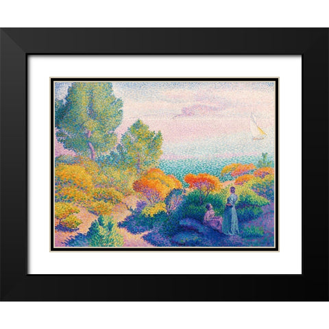 Two Women by the Shore, Mediterranean Black Modern Wood Framed Art Print with Double Matting by Cross, Henri Edmond