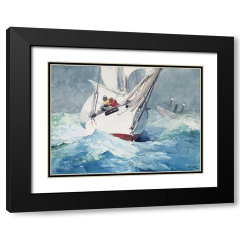 Reefing sails around Diamond Shoals, Cape Hatteras Black Modern Wood Framed Art Print with Double Matting by Homer, Winslow
