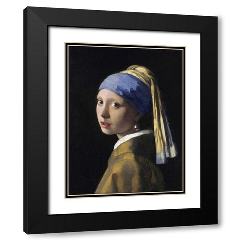 Girl With A Pearl Earring Black Modern Wood Framed Art Print with Double Matting by Vermeer, Jan