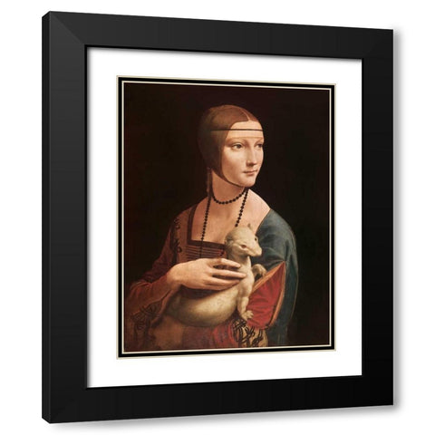 La dama con l ermellino Black Modern Wood Framed Art Print with Double Matting by da Vinci, Leonardo
