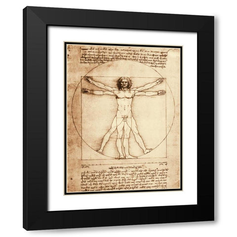 Vitruvian Man Black Modern Wood Framed Art Print with Double Matting by da Vinci, Leonardo