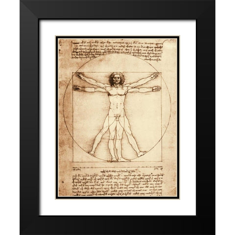 Vitruvian Man Black Modern Wood Framed Art Print with Double Matting by da Vinci, Leonardo