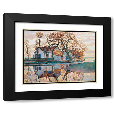 Farm near Duivendrecht Black Modern Wood Framed Art Print with Double Matting by Mondrian, Piet