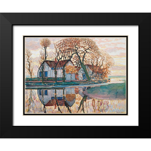 Farm near Duivendrecht Black Modern Wood Framed Art Print with Double Matting by Mondrian, Piet