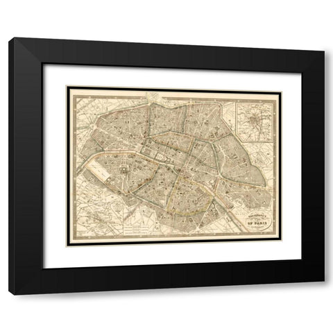 Plan of Paris and Environs, 1865 Black Modern Wood Framed Art Print with Double Matting by Galignani, Antonio