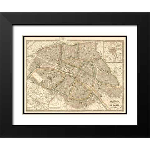 Plan of Paris and Environs, 1865 Black Modern Wood Framed Art Print with Double Matting by Galignani, Antonio