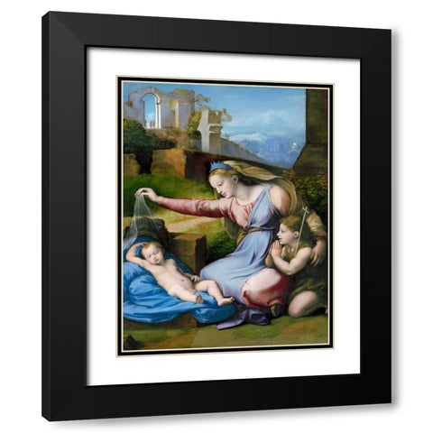 The Madonna of the Blue Diadem  Black Modern Wood Framed Art Print with Double Matting by Raffaello