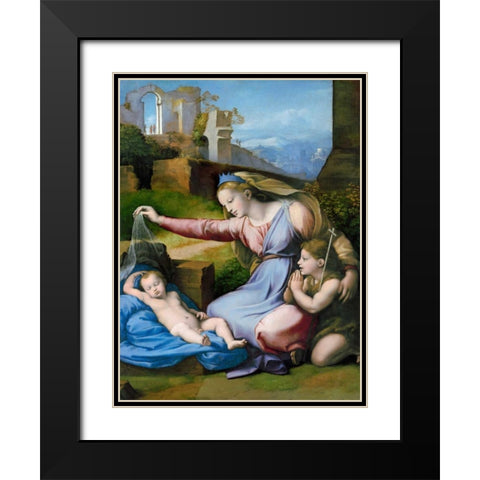 The Madonna of the Blue Diadem  Black Modern Wood Framed Art Print with Double Matting by Raffaello