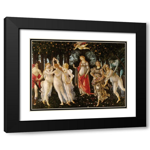 Primavera Black Modern Wood Framed Art Print with Double Matting by Botticelli, Sandro