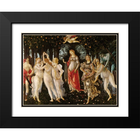 Primavera Black Modern Wood Framed Art Print with Double Matting by Botticelli, Sandro