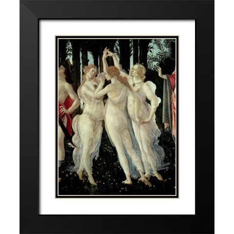 Le tre Grazie (detail of Primavera) Black Modern Wood Framed Art Print with Double Matting by Botticelli, Sandro