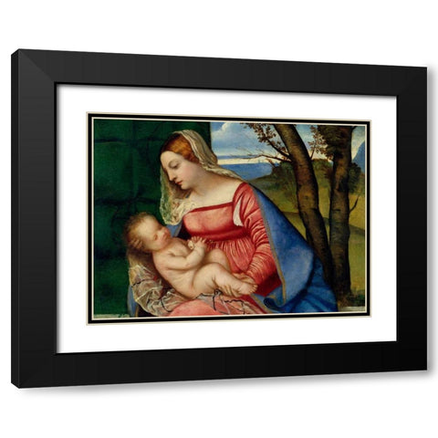 Madonna and Child Black Modern Wood Framed Art Print with Double Matting by Tiziano