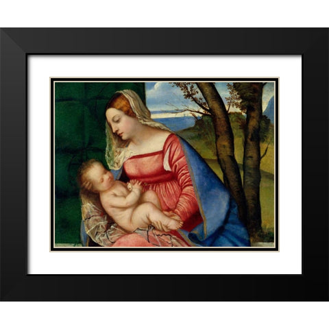 Madonna and Child Black Modern Wood Framed Art Print with Double Matting by Tiziano