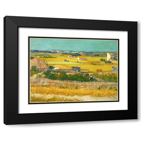 De oogst Black Modern Wood Framed Art Print with Double Matting by van Gogh, Vincent