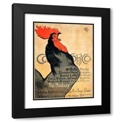Cocorico Black Modern Wood Framed Art Print with Double Matting by Steinlen, Theophile