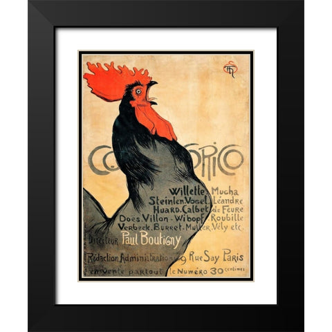 Cocorico Black Modern Wood Framed Art Print with Double Matting by Steinlen, Theophile