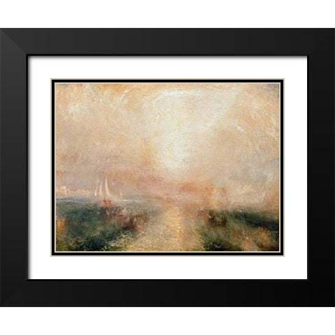 Yacht Approaching the Coast Black Modern Wood Framed Art Print with Double Matting by Turner, William