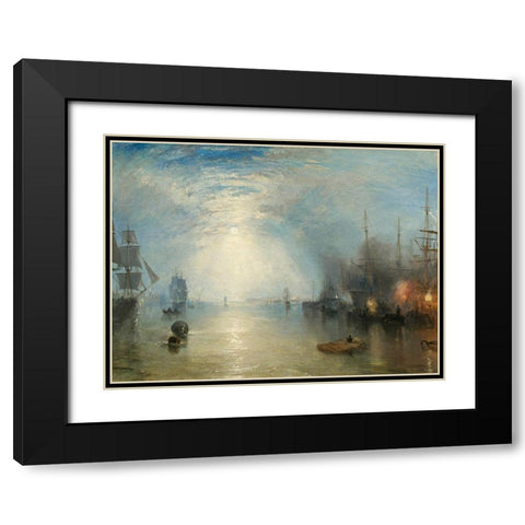 Keelmen Heaving in Coals by Moonlight Black Modern Wood Framed Art Print with Double Matting by Turner, William