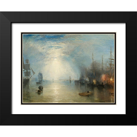 Keelmen Heaving in Coals by Moonlight Black Modern Wood Framed Art Print with Double Matting by Turner, William
