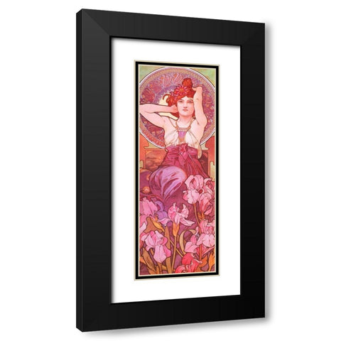 Amethyst Black Modern Wood Framed Art Print with Double Matting by Mucha, Alphonse
