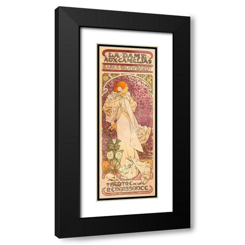 La Dame aux Camelias Black Modern Wood Framed Art Print with Double Matting by Mucha, Alphonse