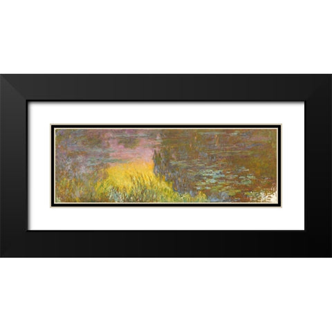 The Water Lilies - Setting Sun Black Modern Wood Framed Art Print with Double Matting by Monet, Claude