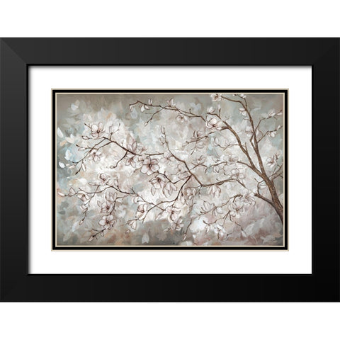 Magnolia Branches Neutral landscape Black Modern Wood Framed Art Print with Double Matting by Tre Sorelle Studios