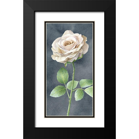 Ivory  Roses on gray panel I Black Modern Wood Framed Art Print with Double Matting by Wilson, Kelsey