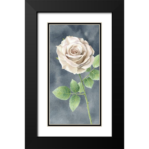 Ivory  Roses on gray panel II Black Modern Wood Framed Art Print with Double Matting by Wilson, Kelsey