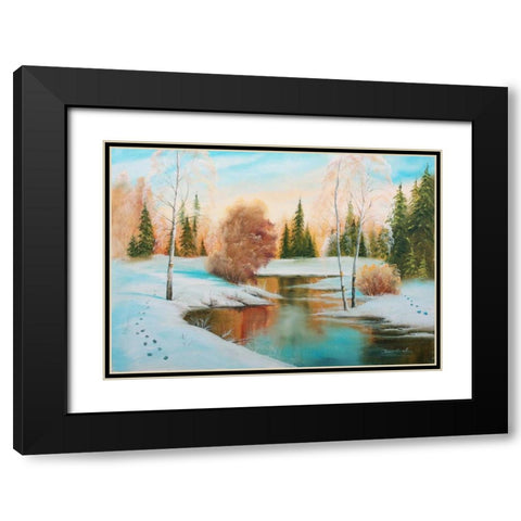 Oil forestlake I Black Modern Wood Framed Art Print with Double Matting by Natalia, Gusak