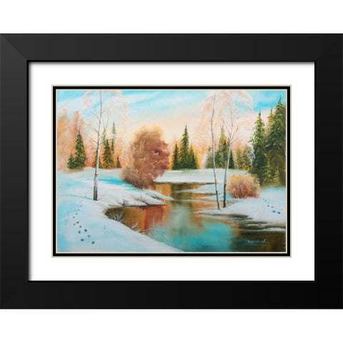 Oil forestlake I Black Modern Wood Framed Art Print with Double Matting by Natalia, Gusak