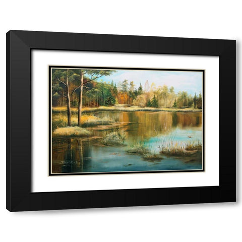 Oil forestlake II Black Modern Wood Framed Art Print with Double Matting by Natalia, Gusak