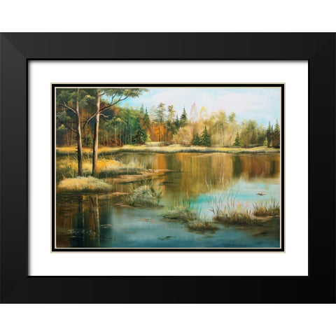Oil forestlake II Black Modern Wood Framed Art Print with Double Matting by Natalia, Gusak