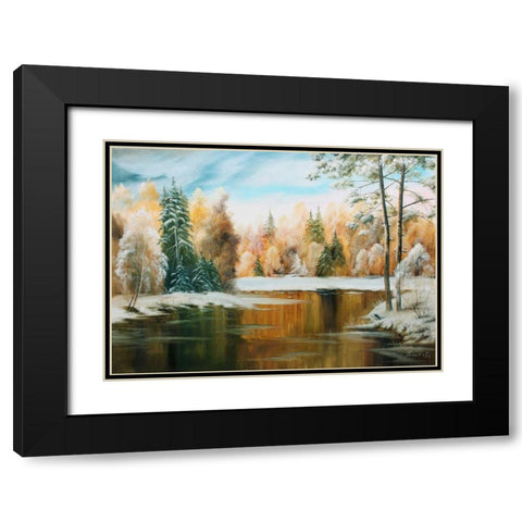 Oil forestlake III Black Modern Wood Framed Art Print with Double Matting by Natalia, Gusak