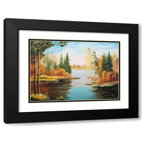 Oil forestlake IV Black Modern Wood Framed Art Print with Double Matting by Natalia, Gusak