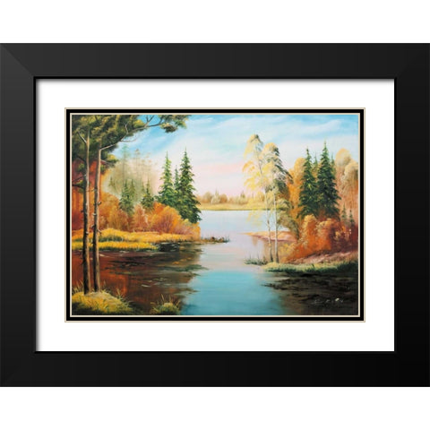 Oil forestlake IV Black Modern Wood Framed Art Print with Double Matting by Natalia, Gusak