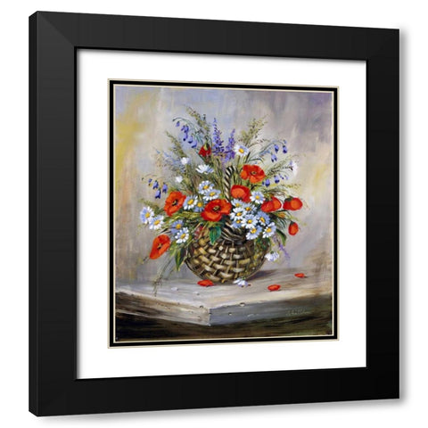 Blooming basket Black Modern Wood Framed Art Print with Double Matting by Schottler, Katharina