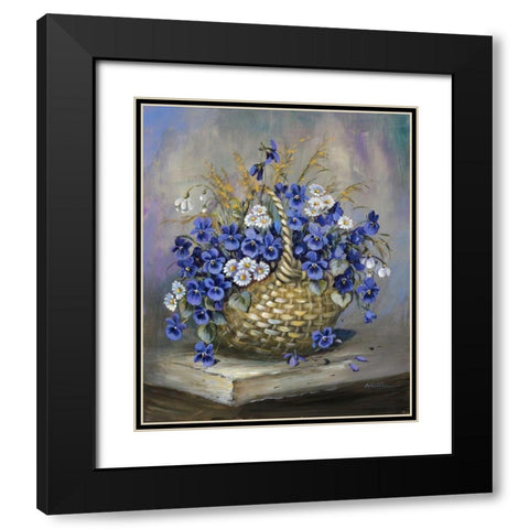 Basket in blue Black Modern Wood Framed Art Print with Double Matting by Schottler, Katharina