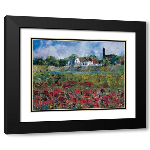 My village at the river Black Modern Wood Framed Art Print with Double Matting by Cruysberg, Marijke