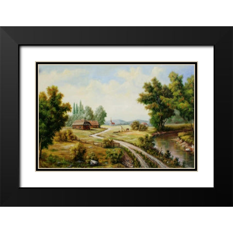 Selyskij Pejzaz Black Modern Wood Framed Art Print with Double Matting by Vlagyislav, Najgyonov