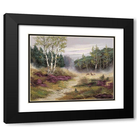 Watching the deers Black Modern Wood Framed Art Print with Double Matting by Withaar, Reint