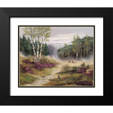 Watching the deers Black Modern Wood Framed Art Print with Double Matting by Withaar, Reint