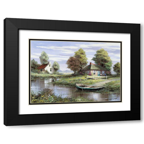 Fishing at the waterside Black Modern Wood Framed Art Print with Double Matting by Withaar, Reint