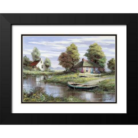 Fishing at the waterside Black Modern Wood Framed Art Print with Double Matting by Withaar, Reint