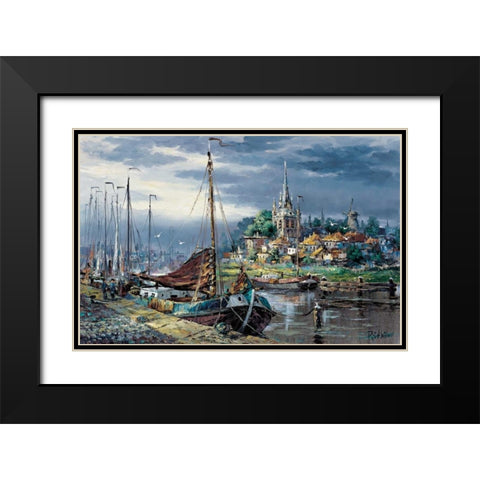 Picturesque harbour view Black Modern Wood Framed Art Print with Double Matting by Withaar, Reint