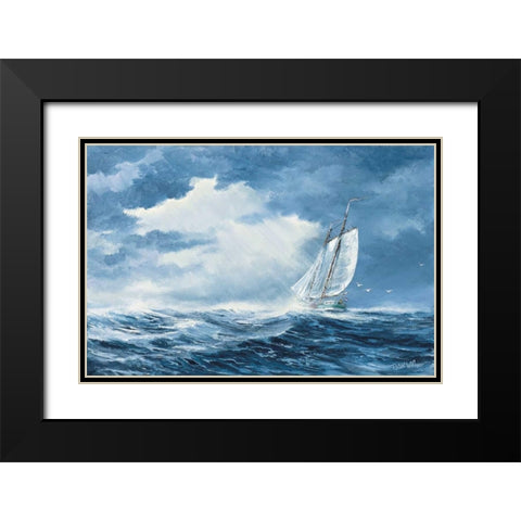 Sailing Black Modern Wood Framed Art Print with Double Matting by Withaar, Reint
